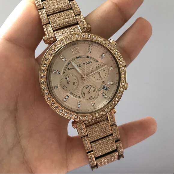 Michael Kors Rose Gold Bling/Diamond Parker Watch - Picture 8 of 8